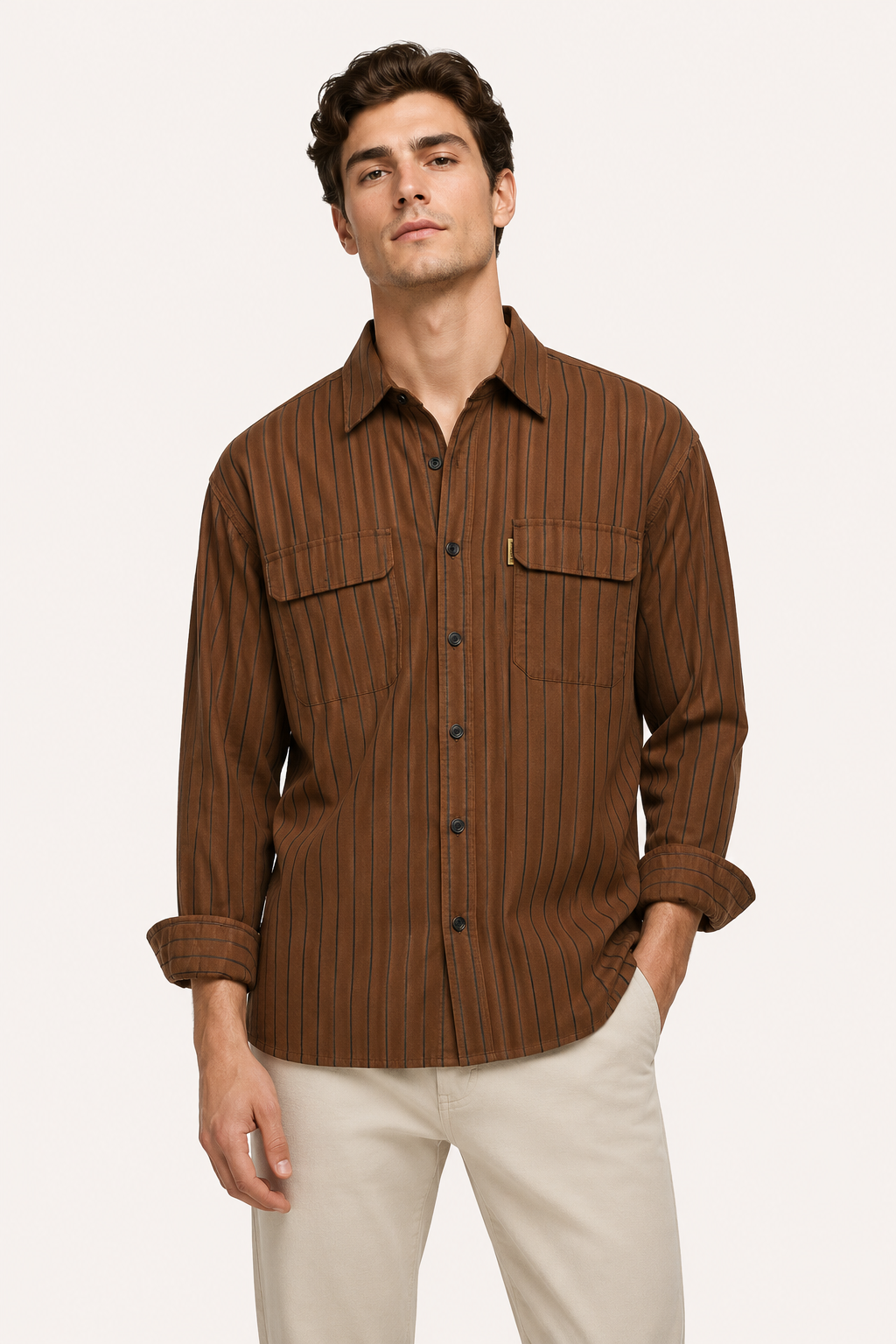 Camisa hombre rayas verticales relajada bolsillos funcionales versátil - Kilian