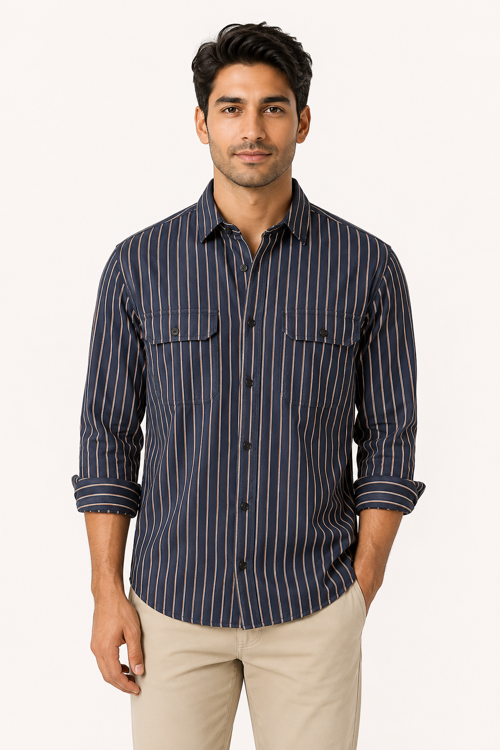 Camisa hombre rayas verticales relajada bolsillos funcionales versátil - Kilian