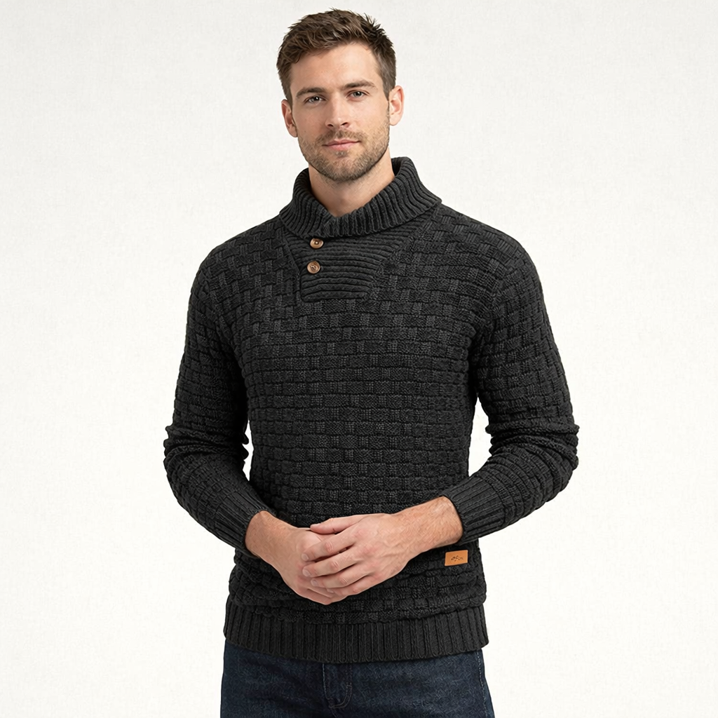 Suéter para hombre de punto con cuello alto abotonado - Keldor