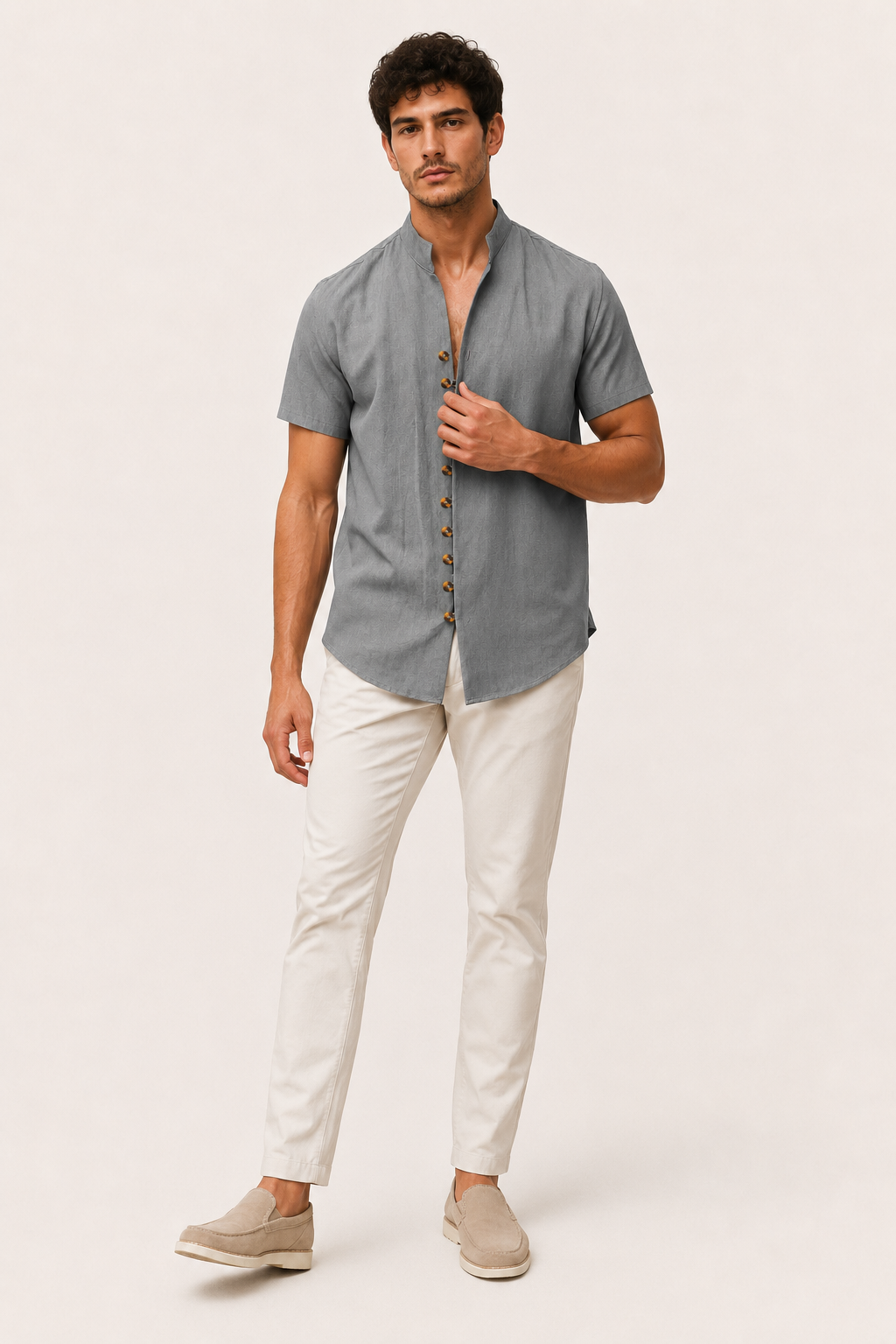Camisa hombre cuello mao manga corta botonadura frontal casual verano - Lorenz