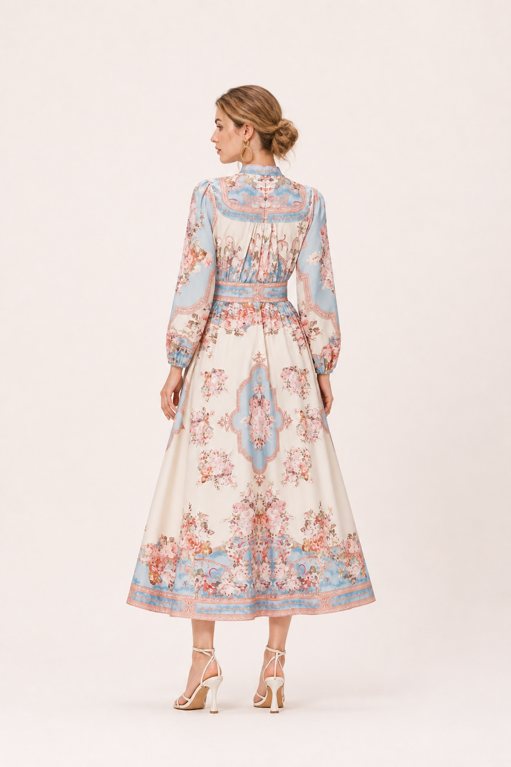 Vestido midi manga larga floral cómodo uso diario mujer - Samirha