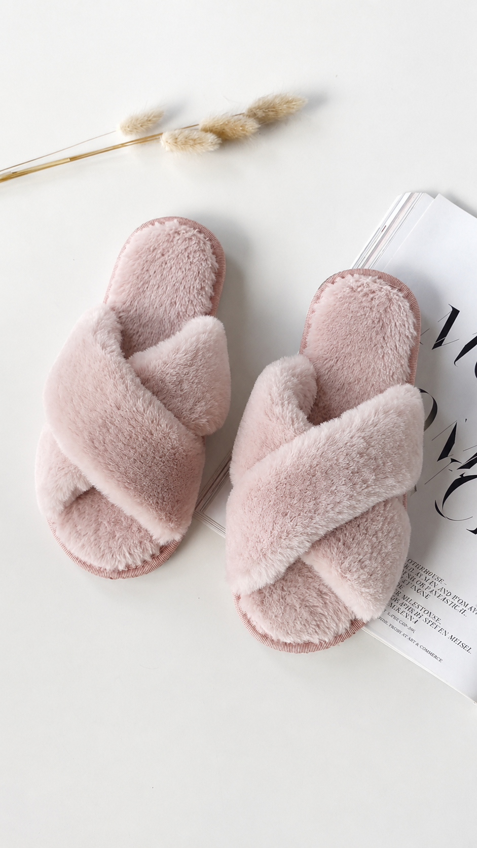 Zapatillas casa mujer pelo sintético tiras cruzadas interior afelpado cálido - Jeessy