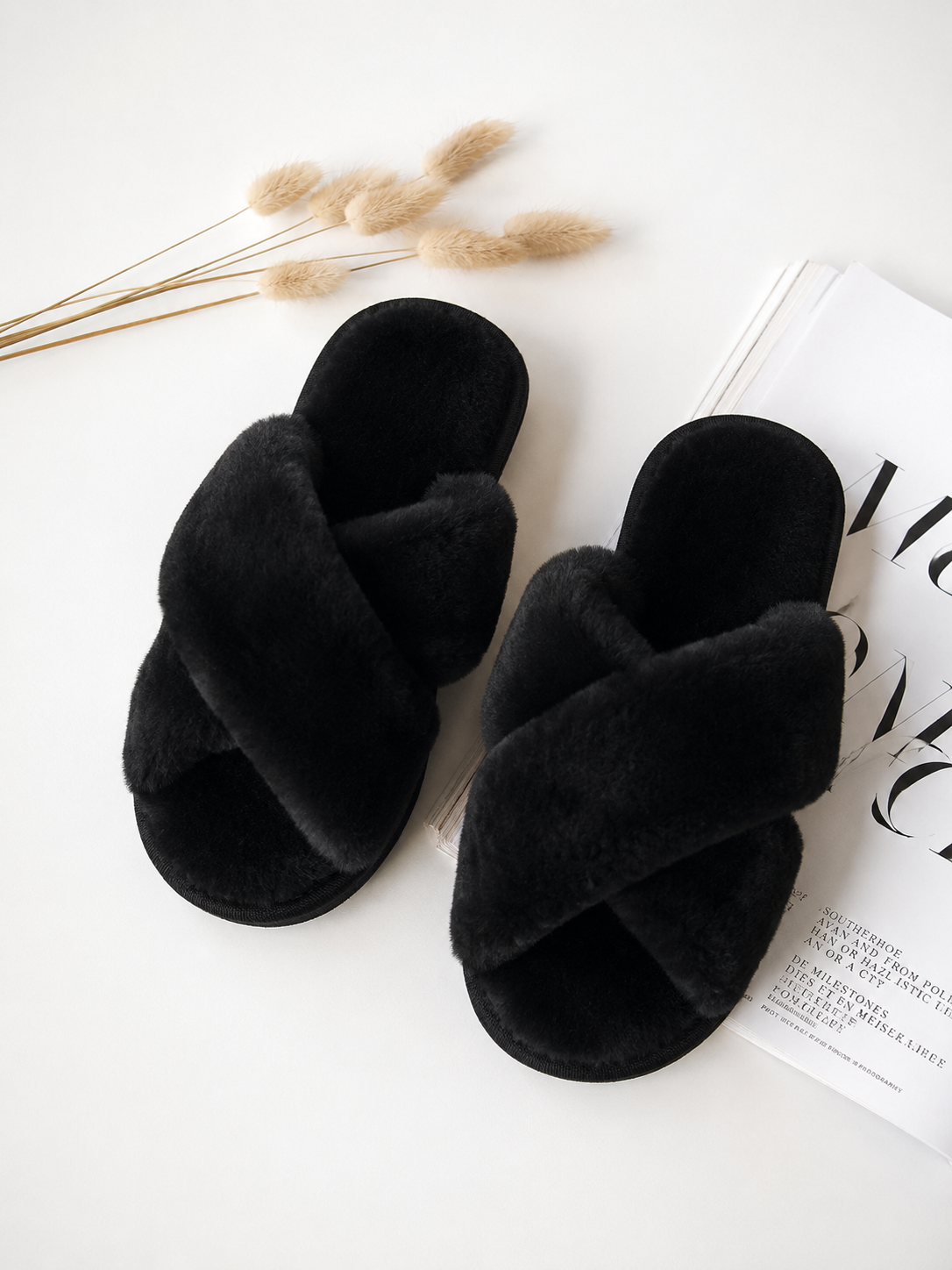 Zapatillas casa mujer pelo sintético tiras cruzadas interior afelpado cálido - Jeessy