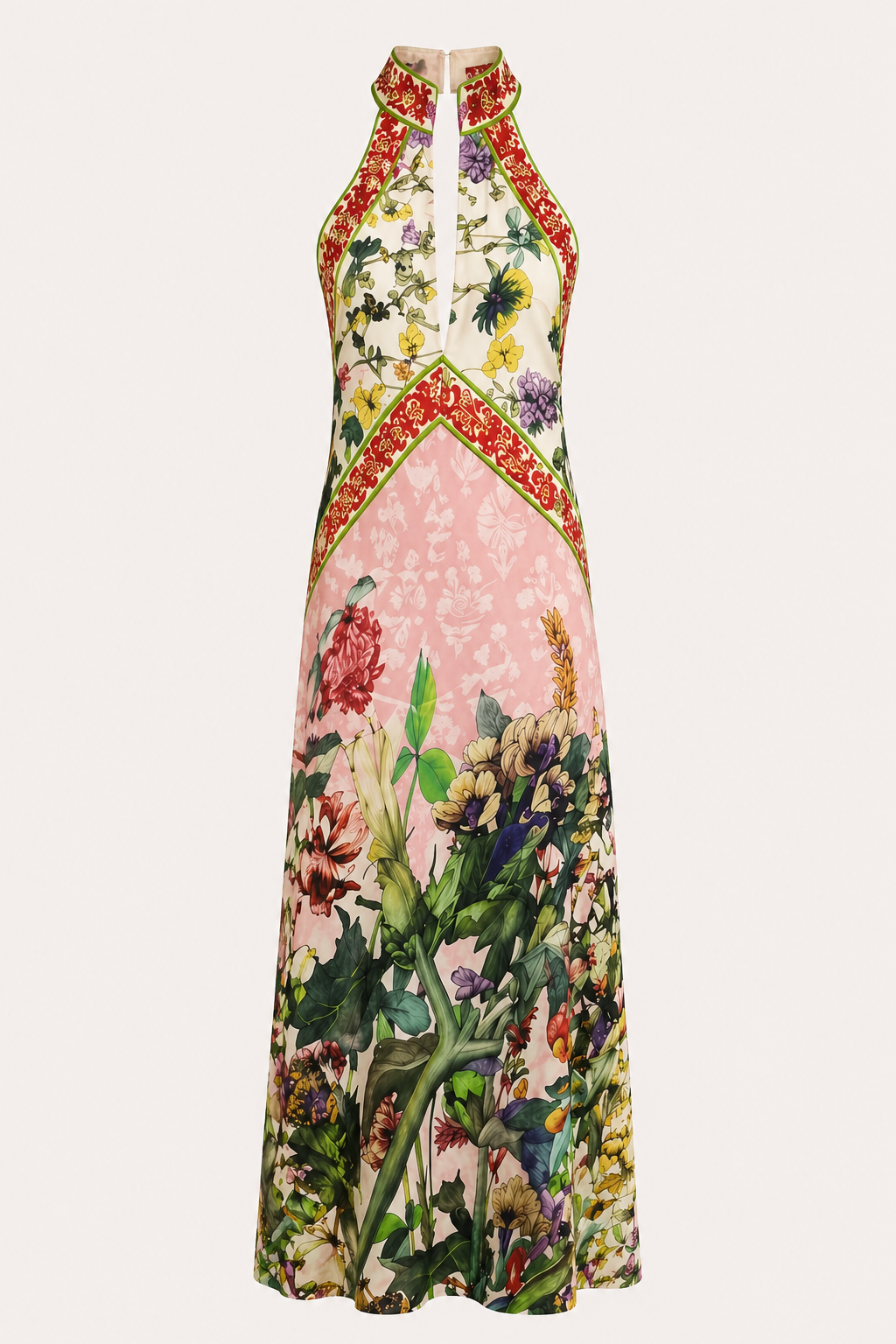 Vestido largo mujer halter abertura frontal estampado floral grande - Valery