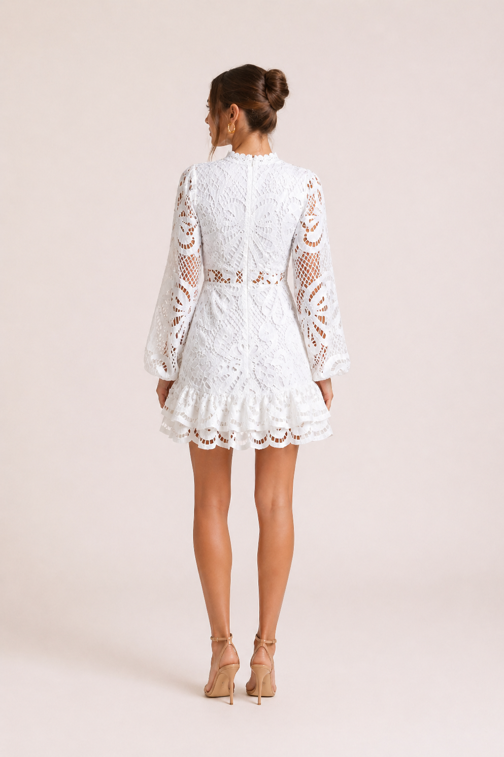 Vestido corto mujer encaje calado manga larga ajustado elegante - Peonni