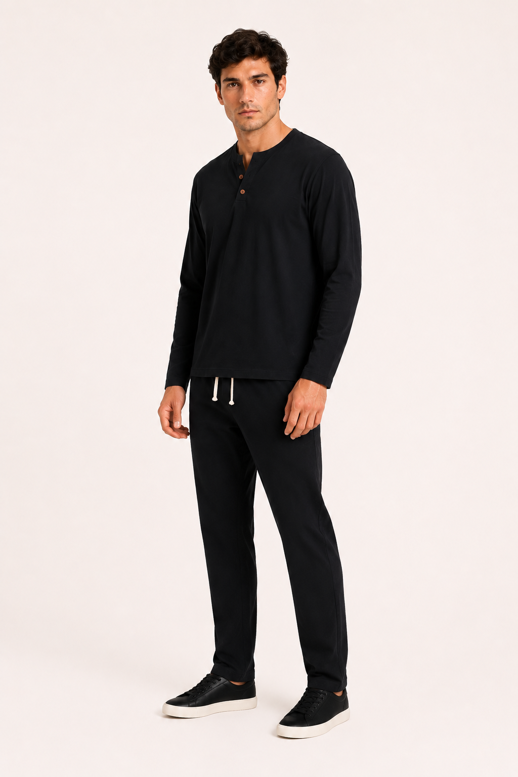 Conjunto hombre lino camiseta cuello botones pantalón casual verano - Jörg