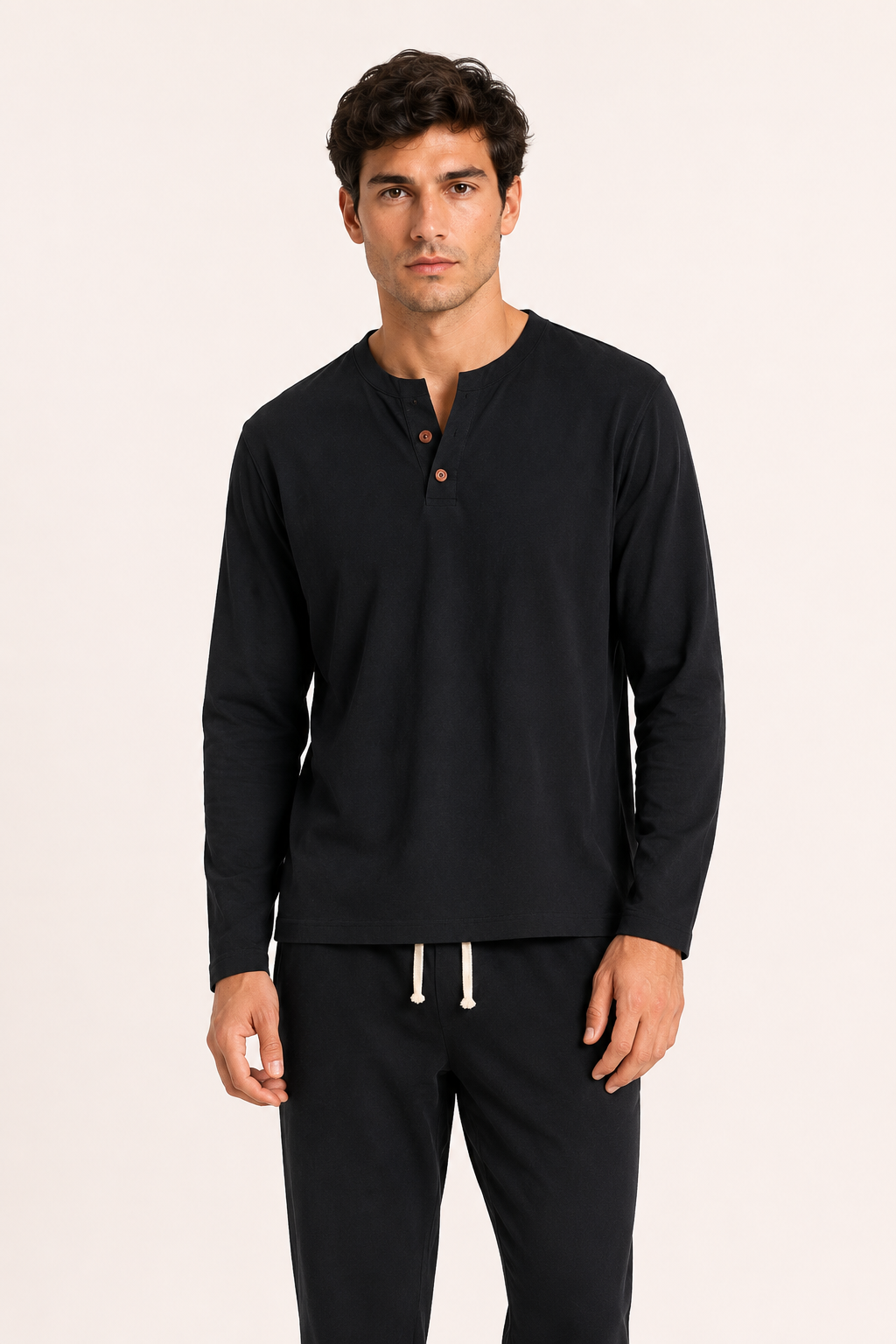 Conjunto hombre lino camiseta cuello botones pantalón casual verano - Jörg