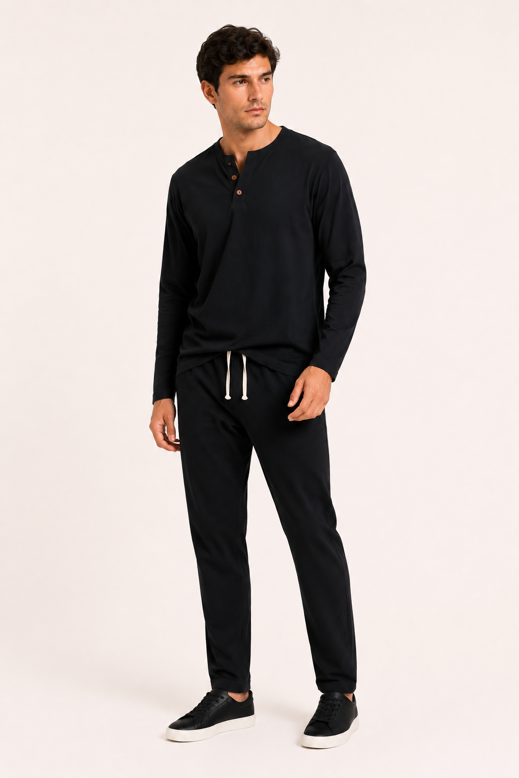 Conjunto hombre lino camiseta cuello botones pantalón casual verano - Jörg