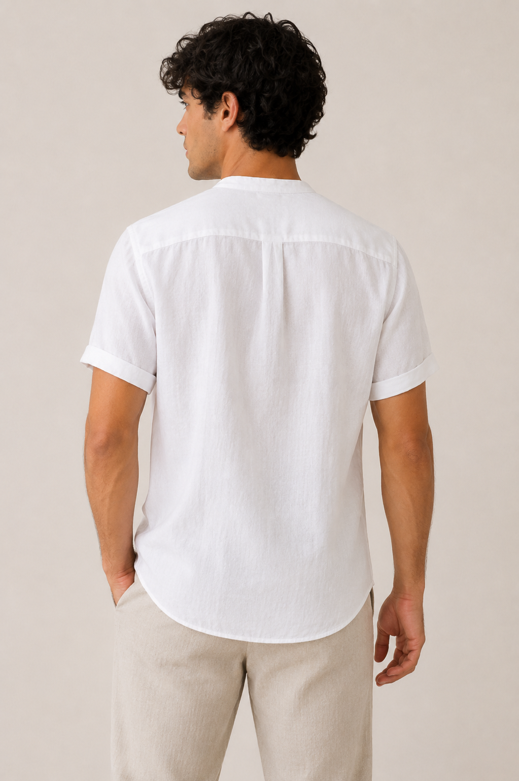 Camisa hombre manga corta cuello mao bolsillo casual lino verano - James