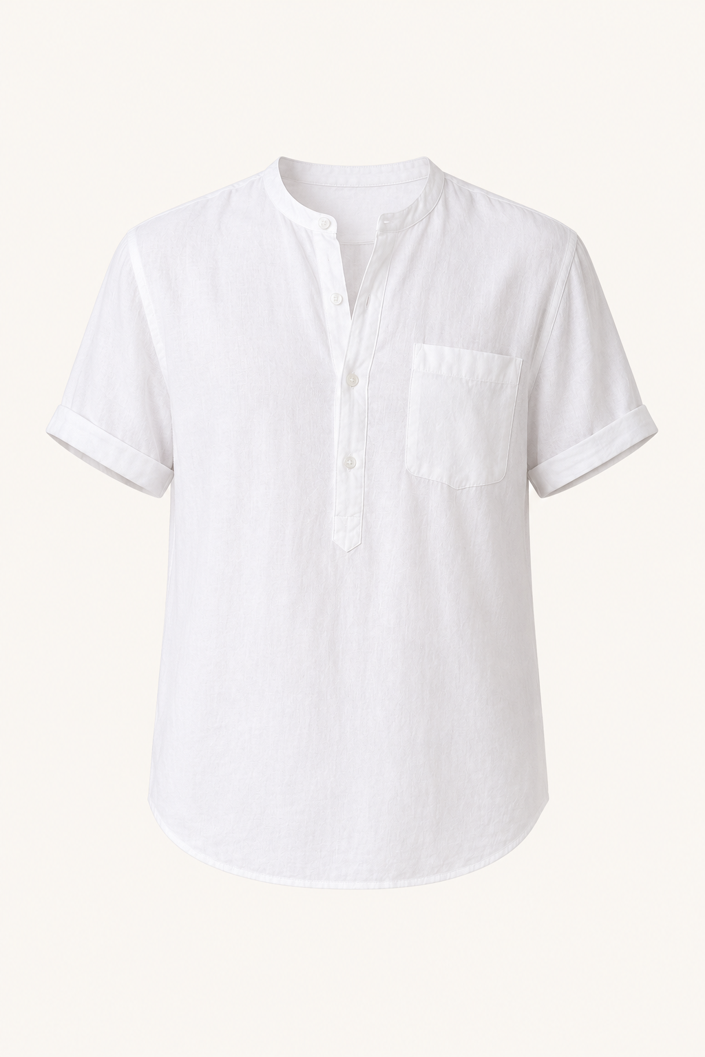 Camisa hombre manga corta cuello mao bolsillo casual lino verano - James