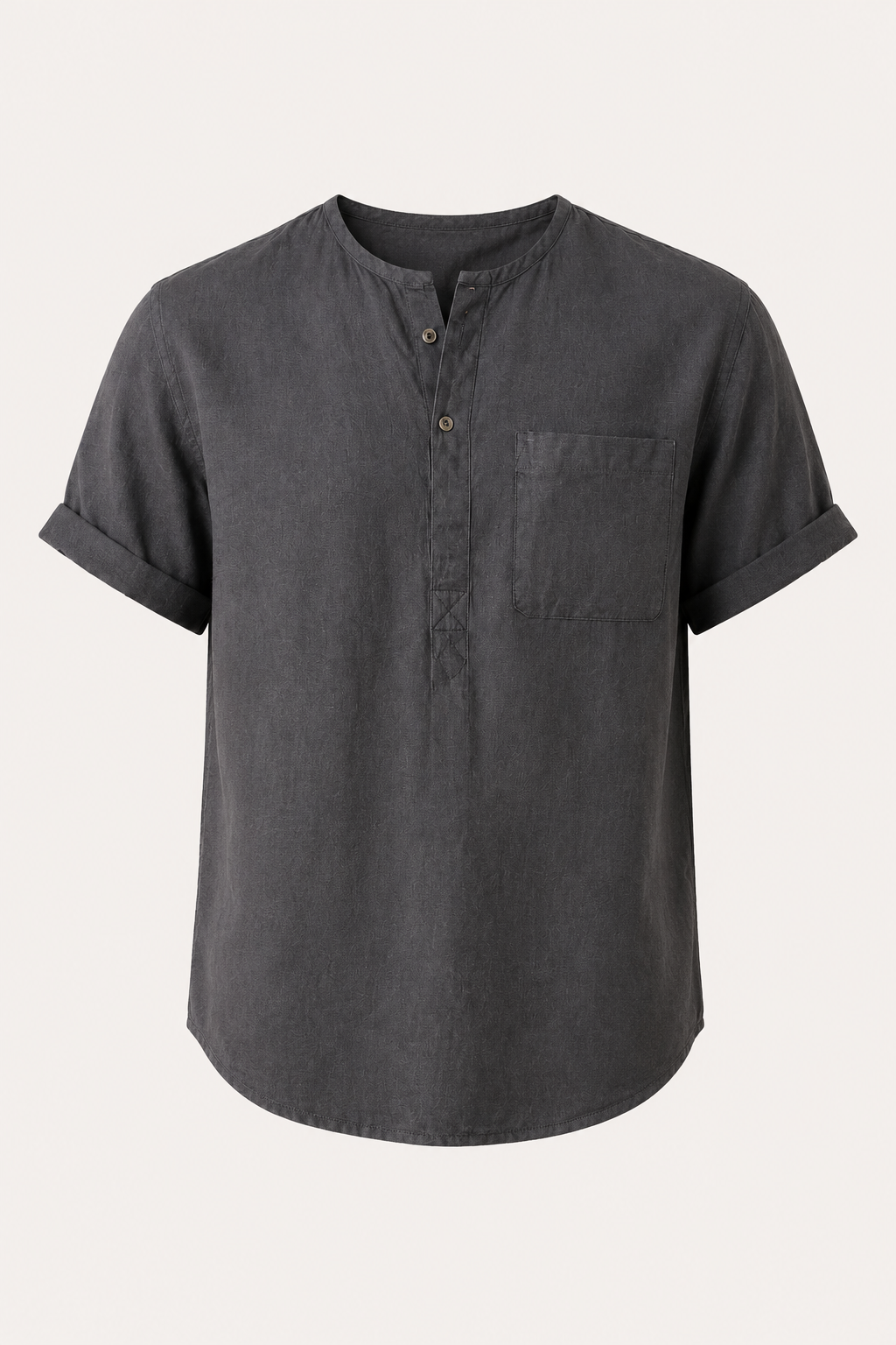 Camisa hombre manga corta cuello mao bolsillo casual lino verano - James