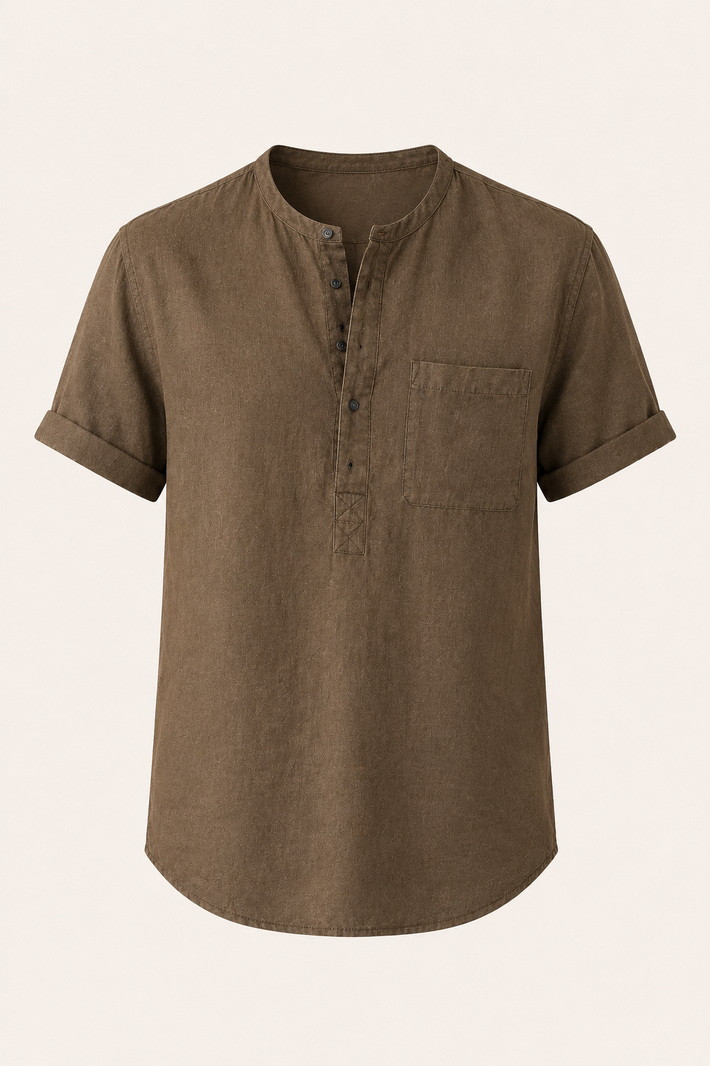 Camisa hombre manga corta cuello mao bolsillo casual lino verano - James