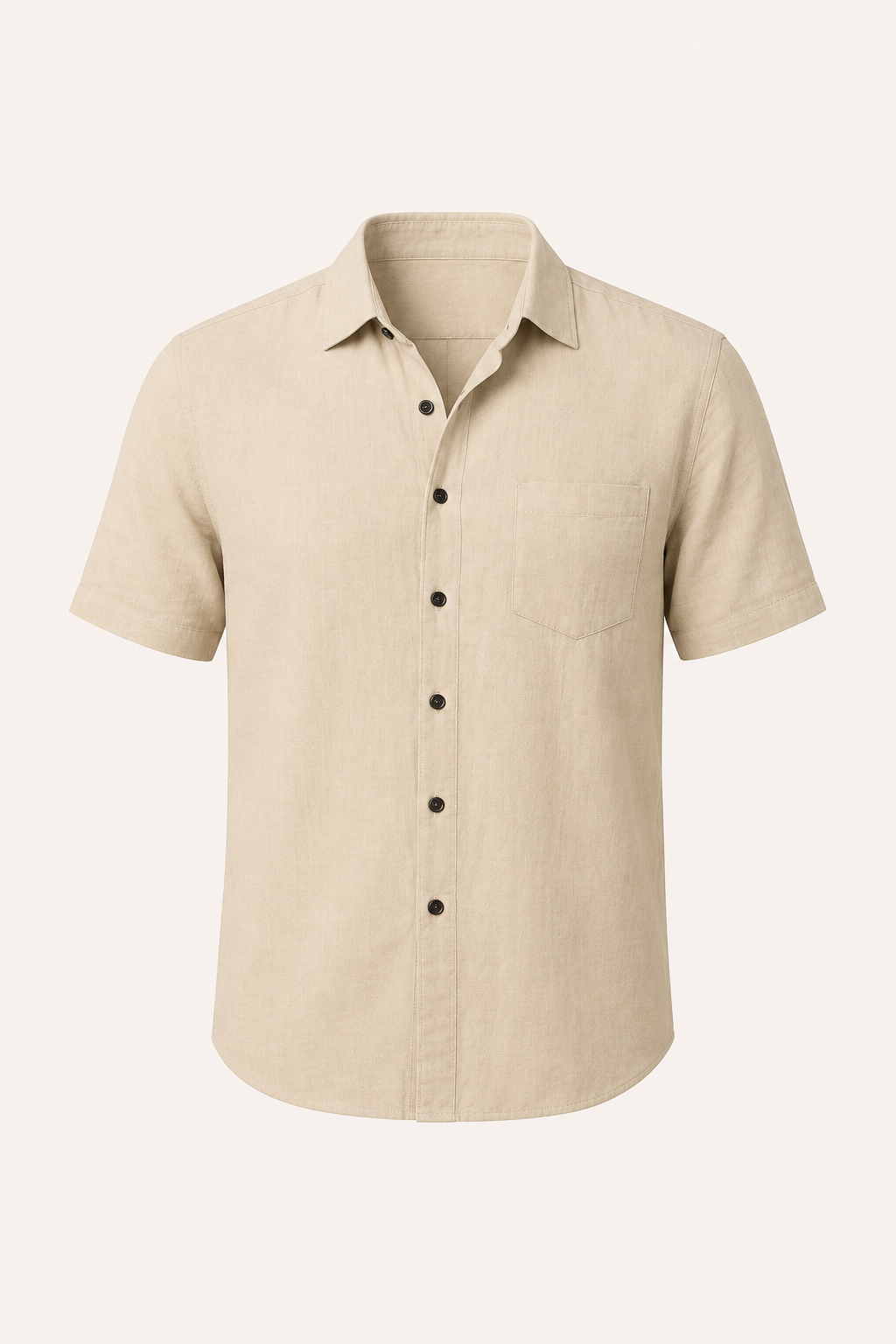 Camisa lino hombre manga corta cuello clásico bolsillo pecho verano - Patricio