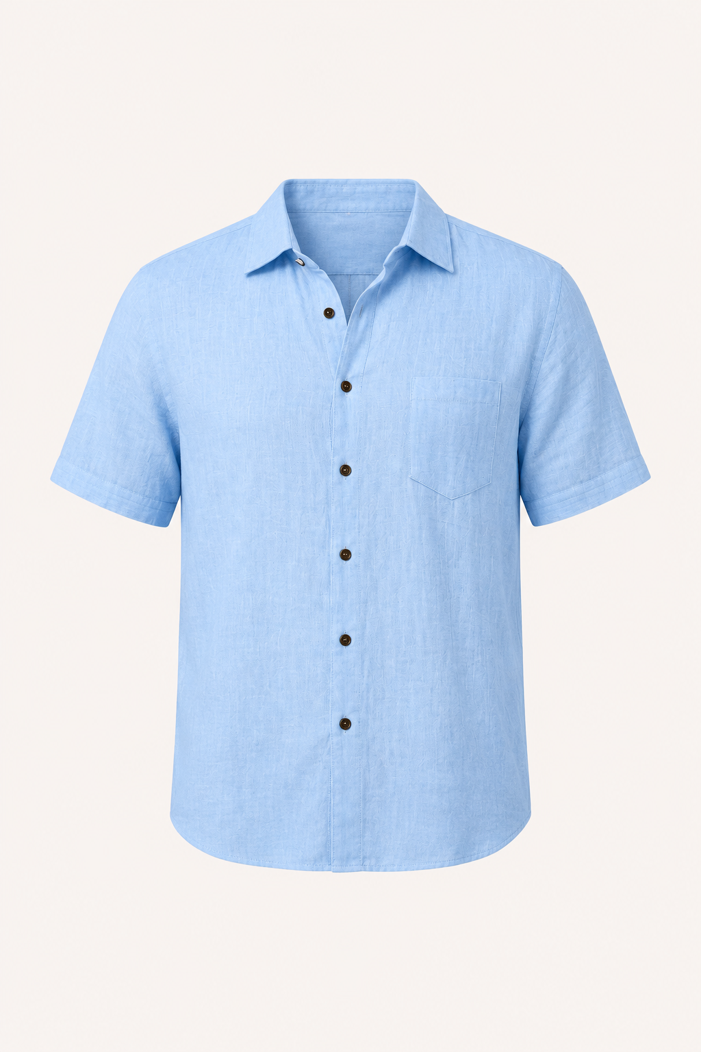Camisa lino hombre manga corta cuello clásico bolsillo pecho verano - Patricio