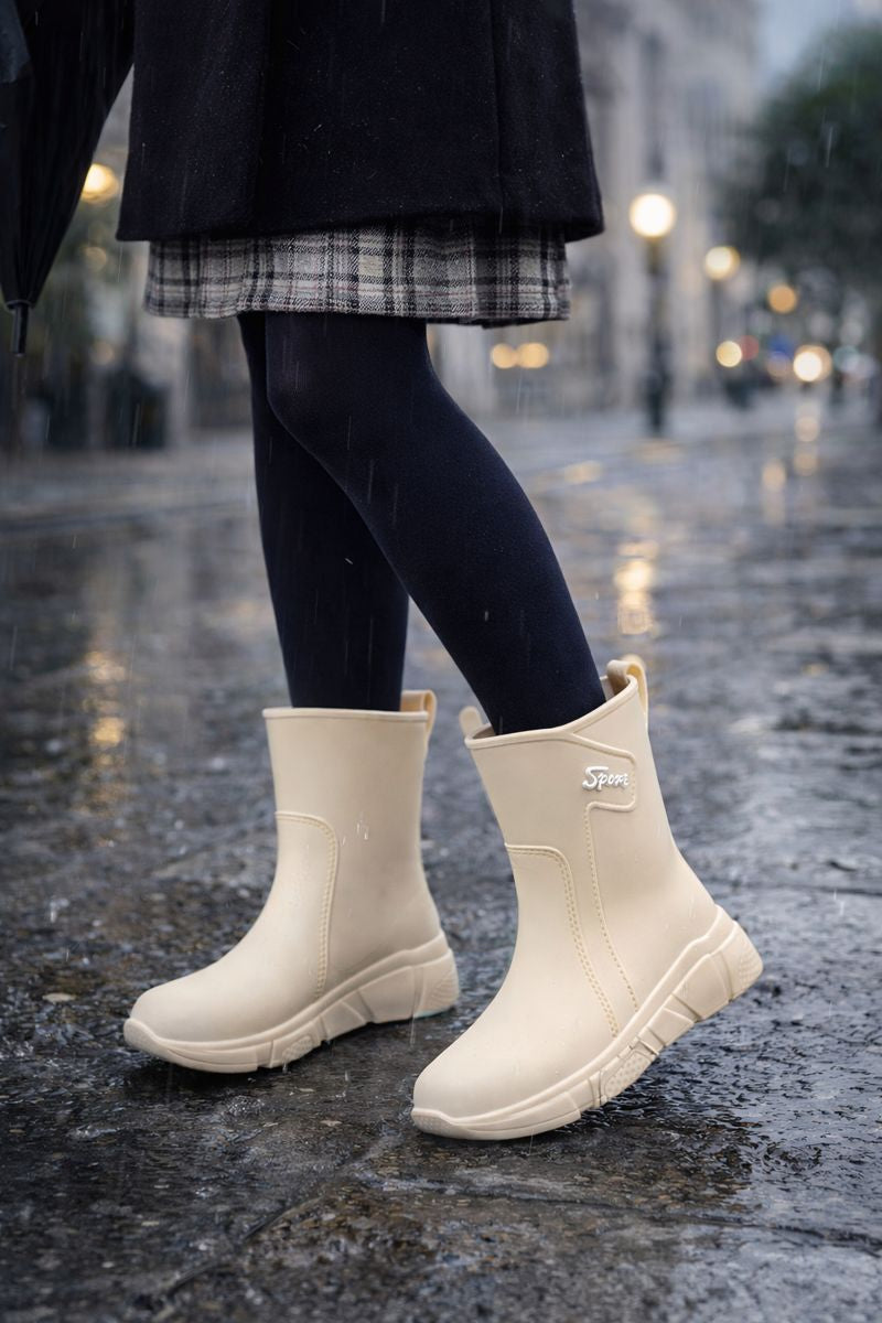 Botas de lluvia para mujer antideslizantes con suela de relieve y construcción cerrada