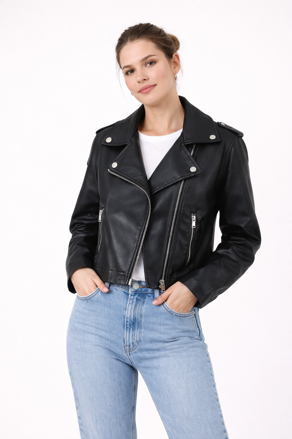 Chaqueta biker para mujer de corte corto recto - Selmira