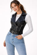 Chaleco biker de mujer efecto piel con cinturón - Elira