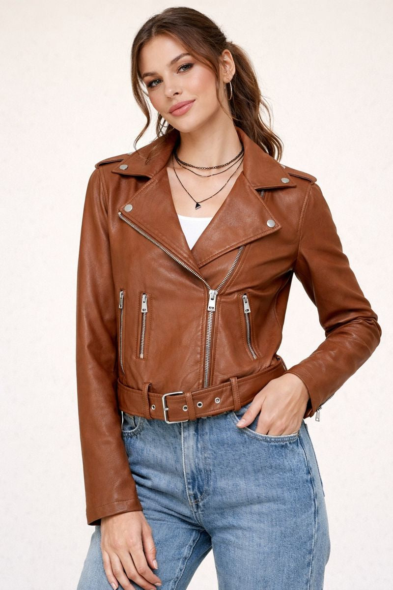 Chaqueta para mujer tipo motociclista entallada - Arelia