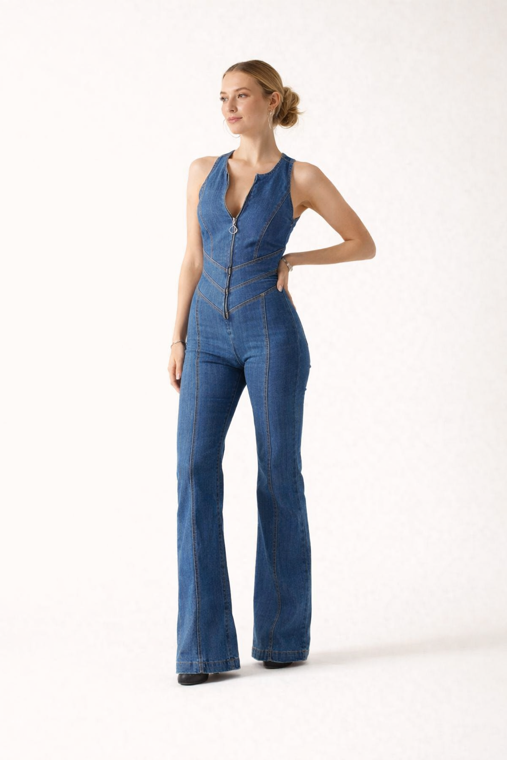 Mono vaquero ajustado con cremallera casual para mujer - Yselle