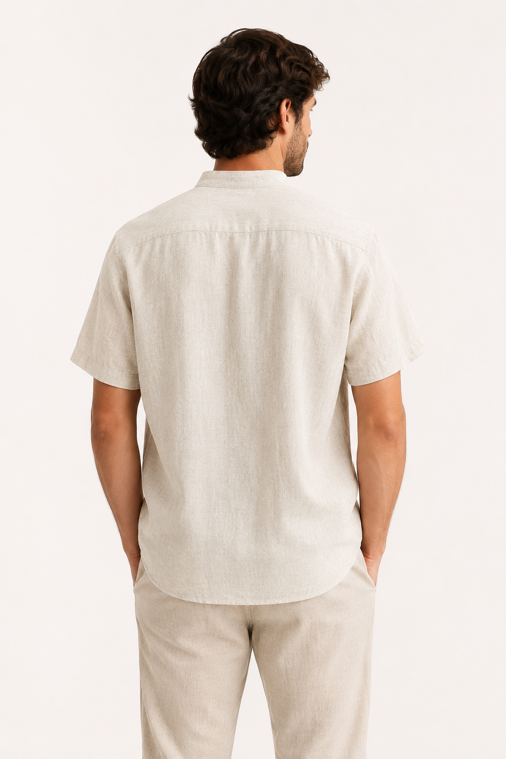 Camisa lino hombre cuello mao manga corta botonadura casual fresca - Emil