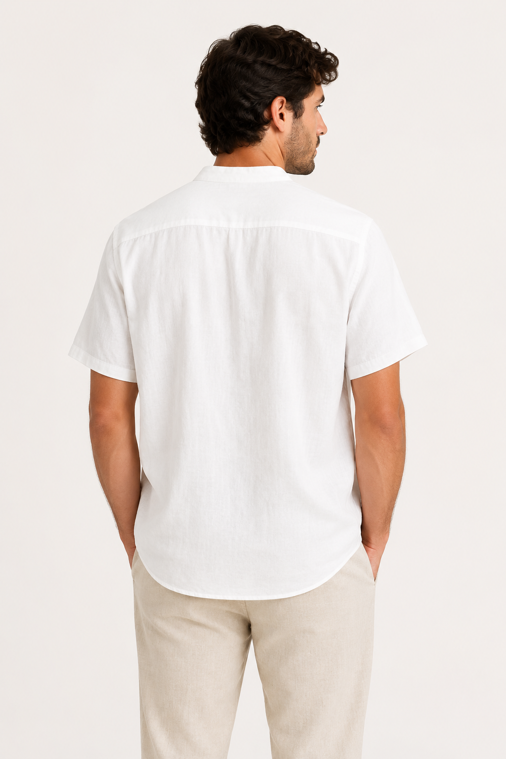 Camisa lino hombre cuello mao manga corta botonadura casual fresca - Emil