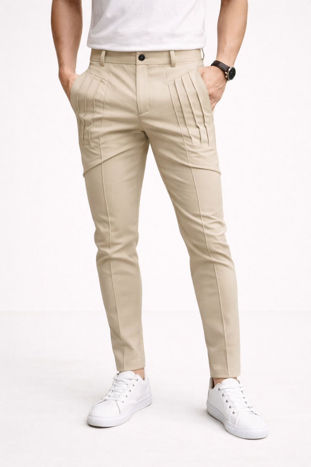 Pantalones slim para hombre con pinzas dobles y corte moderno - Grober