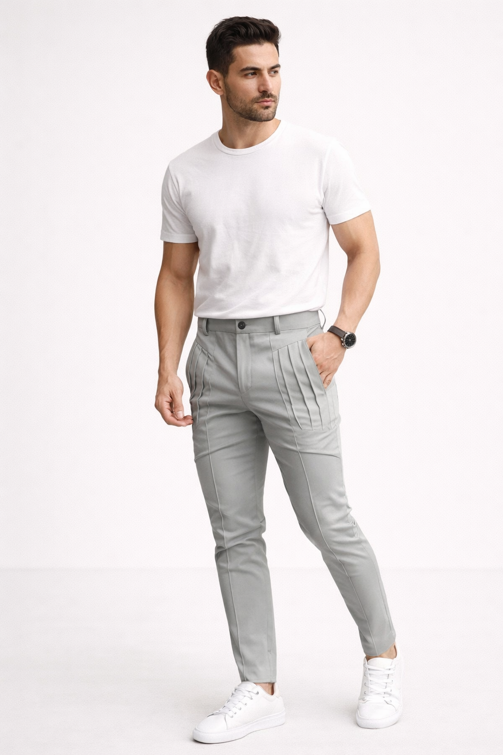 Pantalones slim para hombre con pinzas dobles y corte moderno - Grober