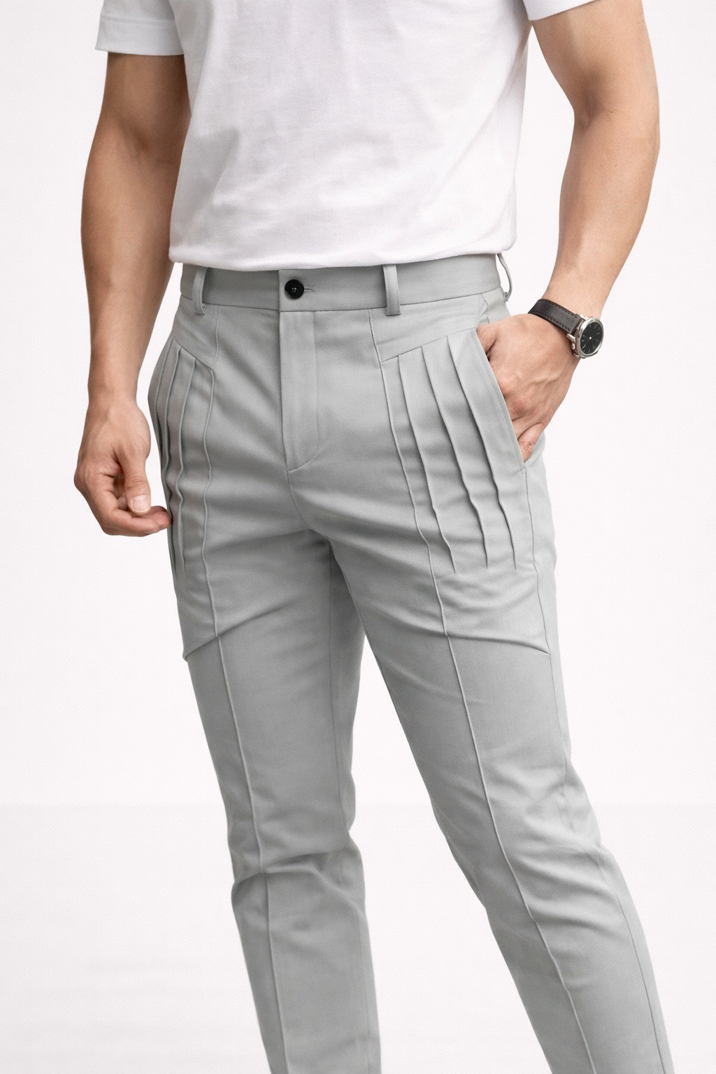 Pantalones slim para hombre con pinzas dobles y corte moderno - Grober