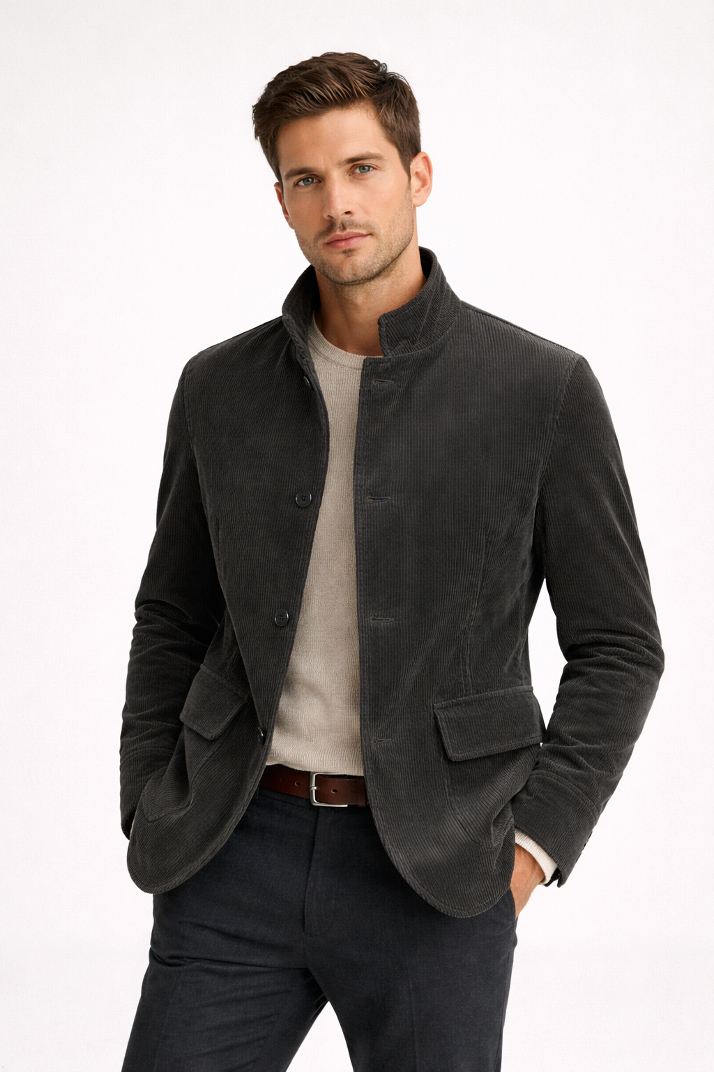 Blazer de pana para hombre con cuello mao y bolsillos de solapa - Mauro