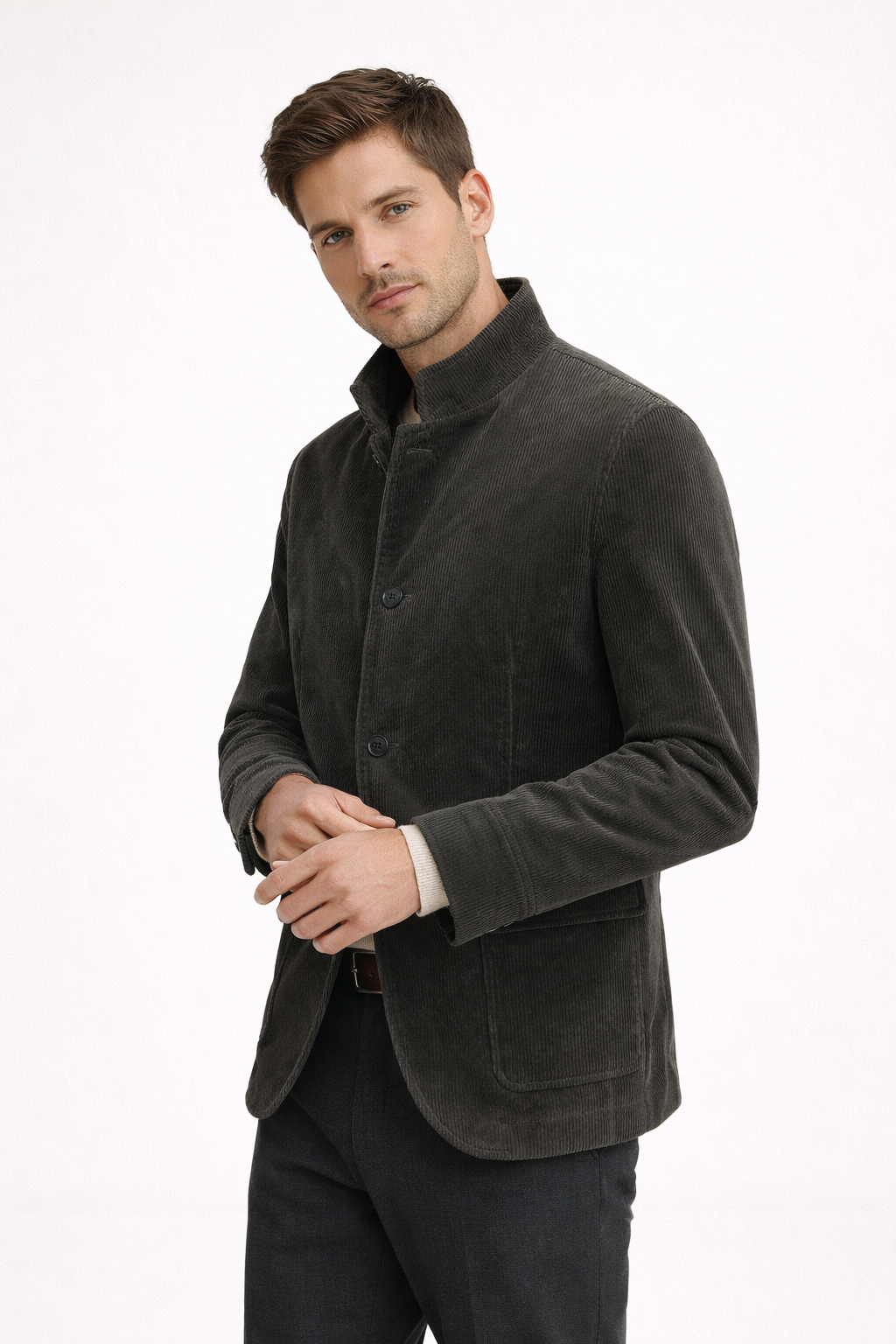 Blazer de pana para hombre con cuello mao y bolsillos de solapa - Mauro