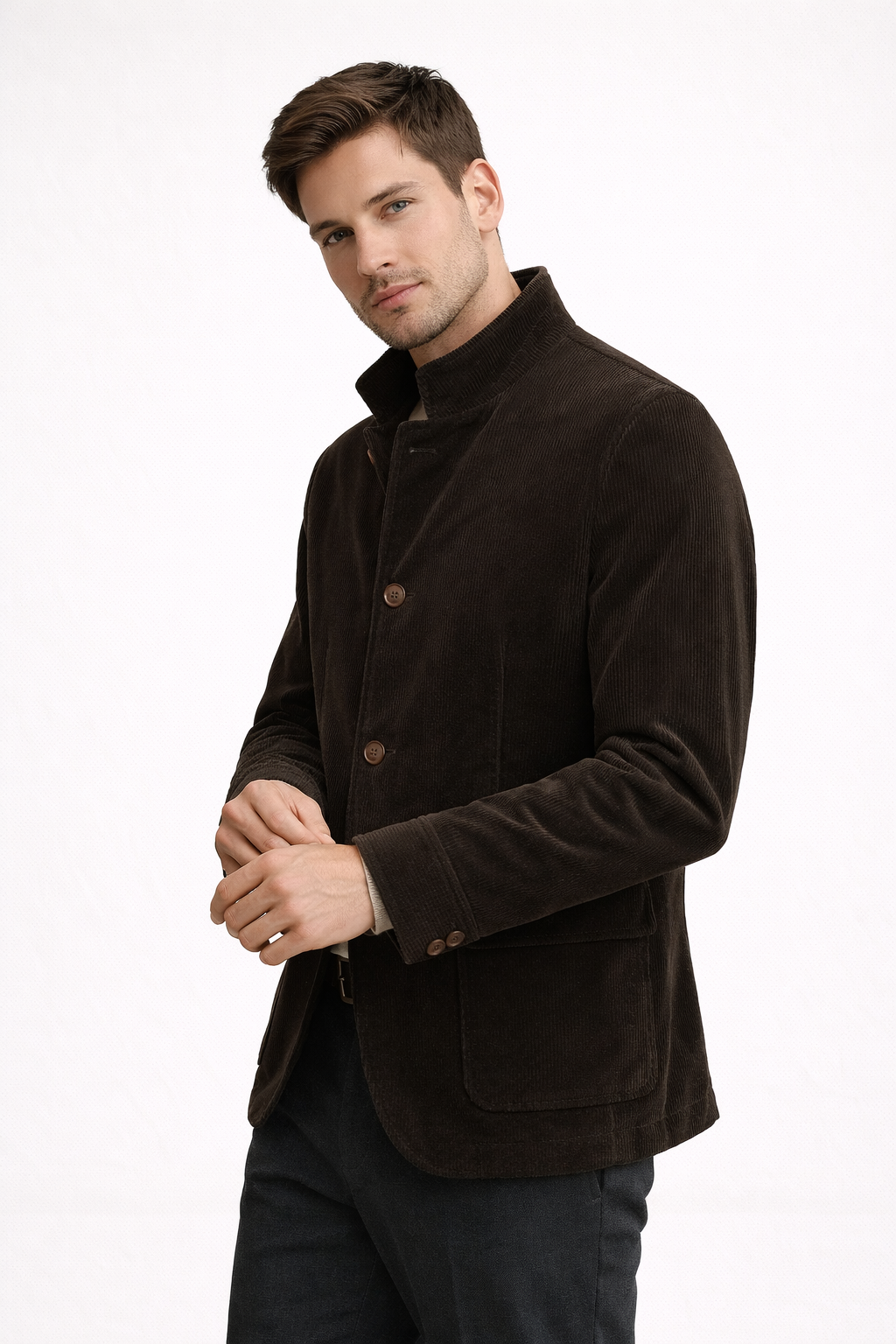 Blazer de pana para hombre con cuello mao y bolsillos de solapa - Mauro