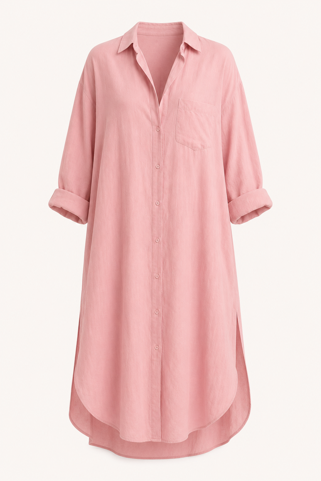 Vestido camisero largo mujer cuello clásico manga larga botones bolsillo pecho - Shanik