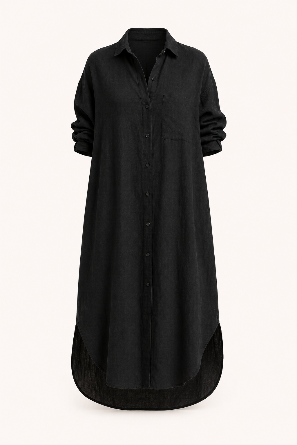 Vestido camisero largo mujer cuello clásico manga larga botones bolsillo pecho - Shanik
