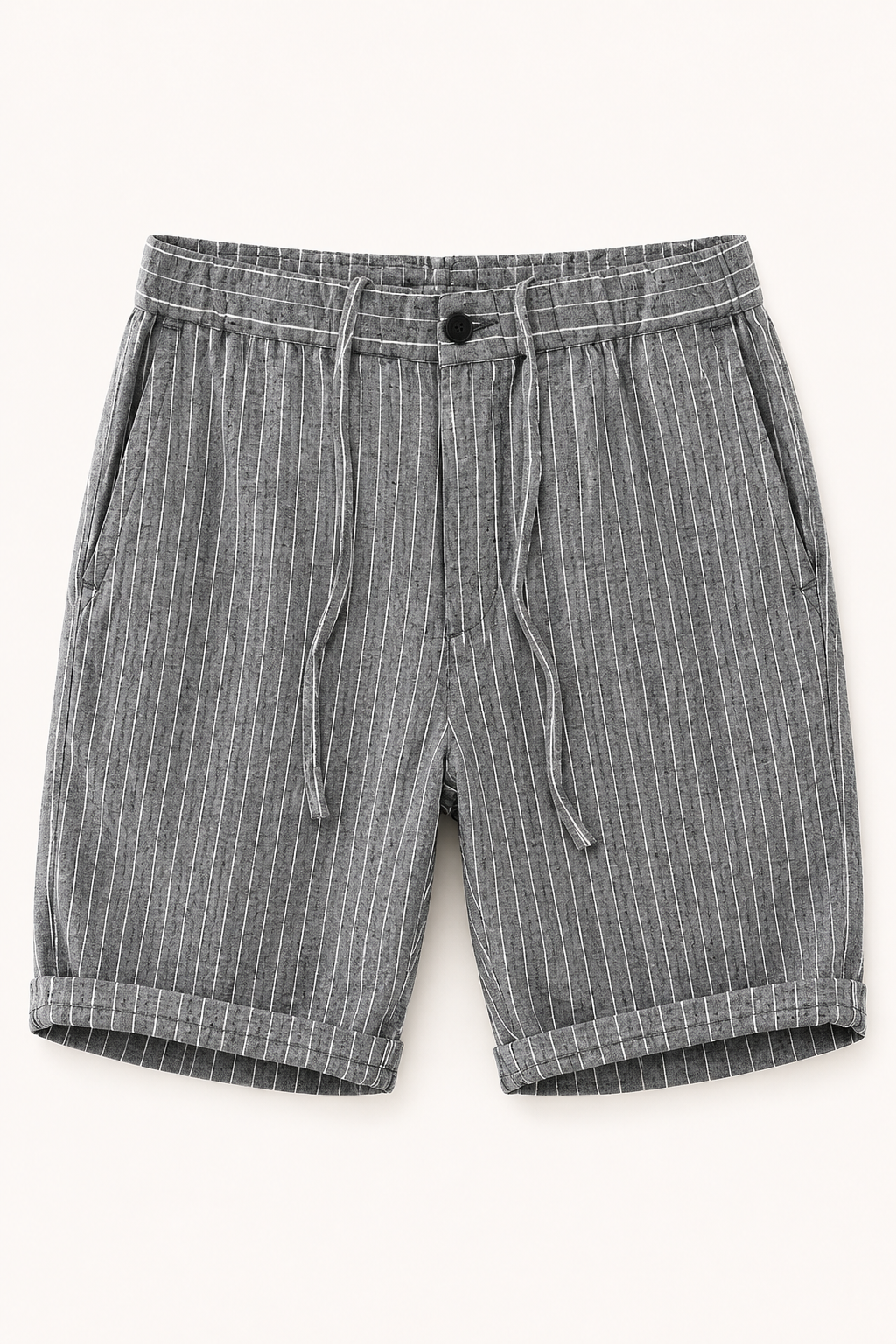 Bermuda lino hombre rayas verticales pretina botón corte recto verano - Nadal