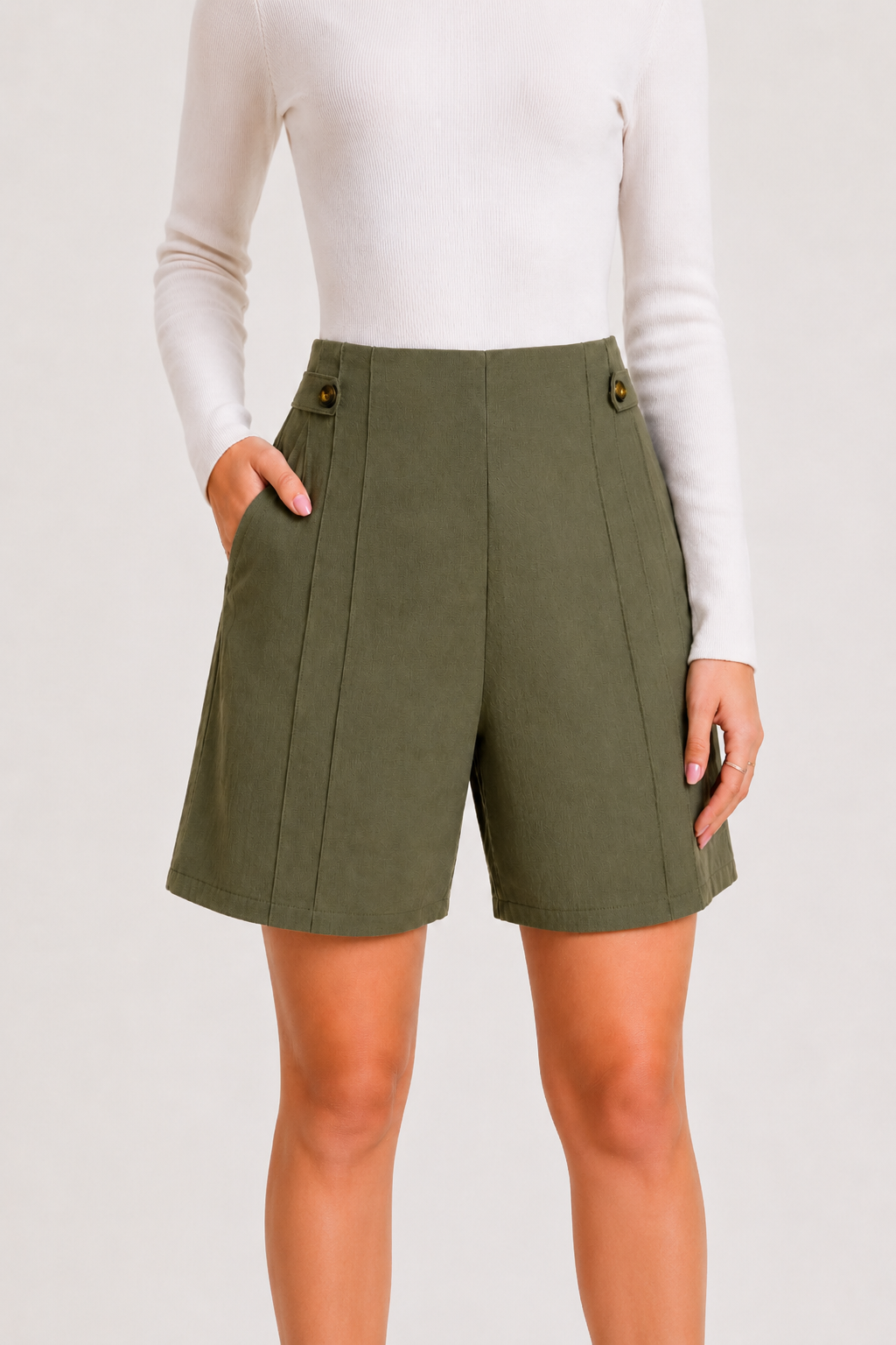 Short mujer tiro alto botones laterales pinzas frontales bolsillos - Maren