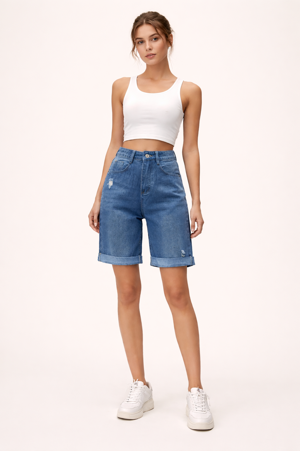 Short bermuda desgastado con dobladillo para mujer - Charlotte