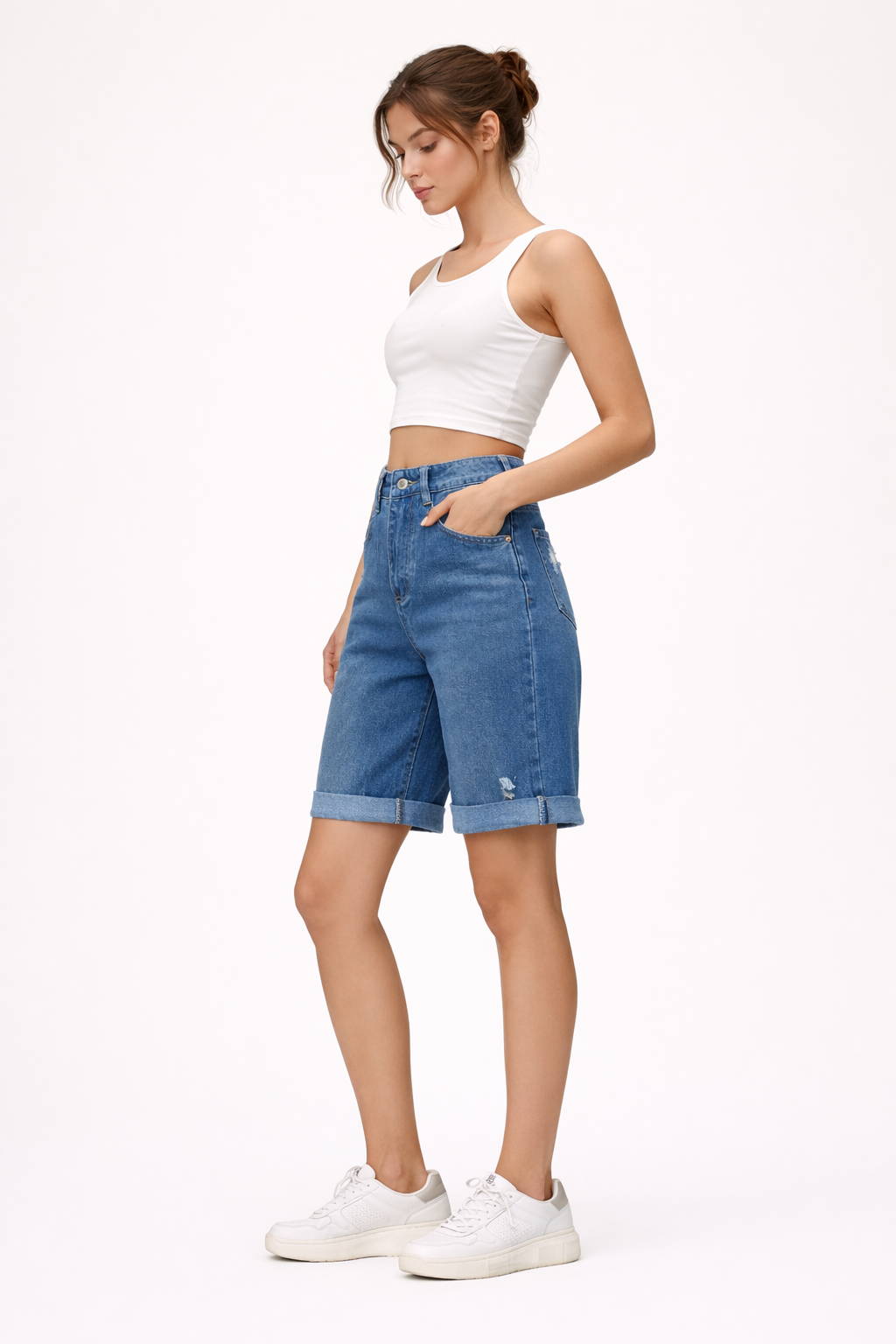 Short bermuda desgastado con dobladillo para mujer - Charlotte