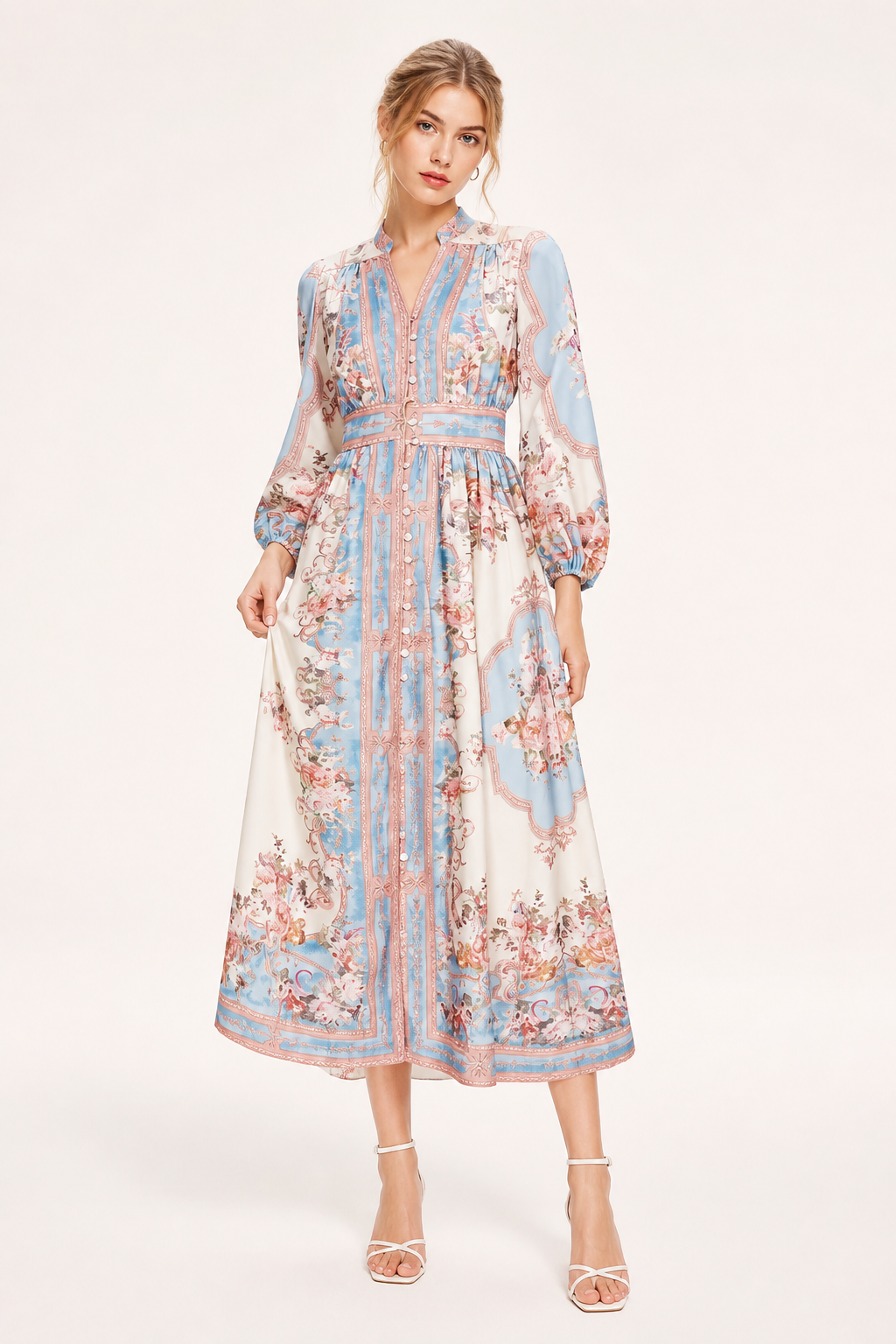 Vestido midi manga larga floral cómodo uso diario mujer - Samirha