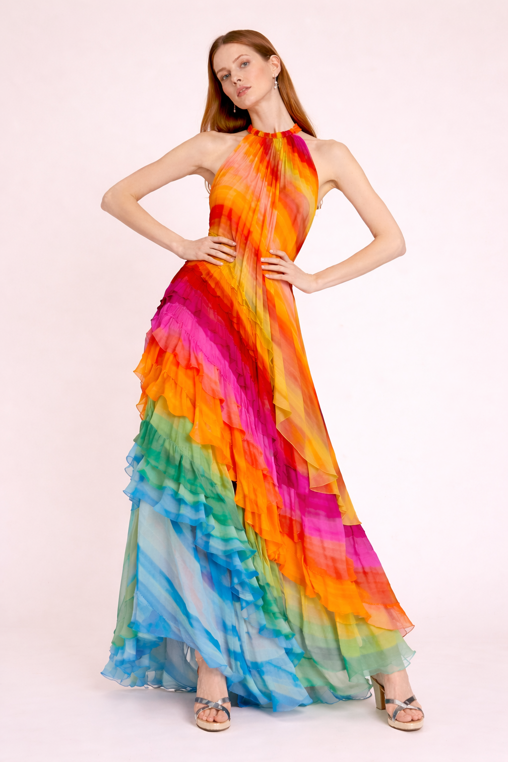 Maxi vestido multicolor para mujer con escote halter - Kiana