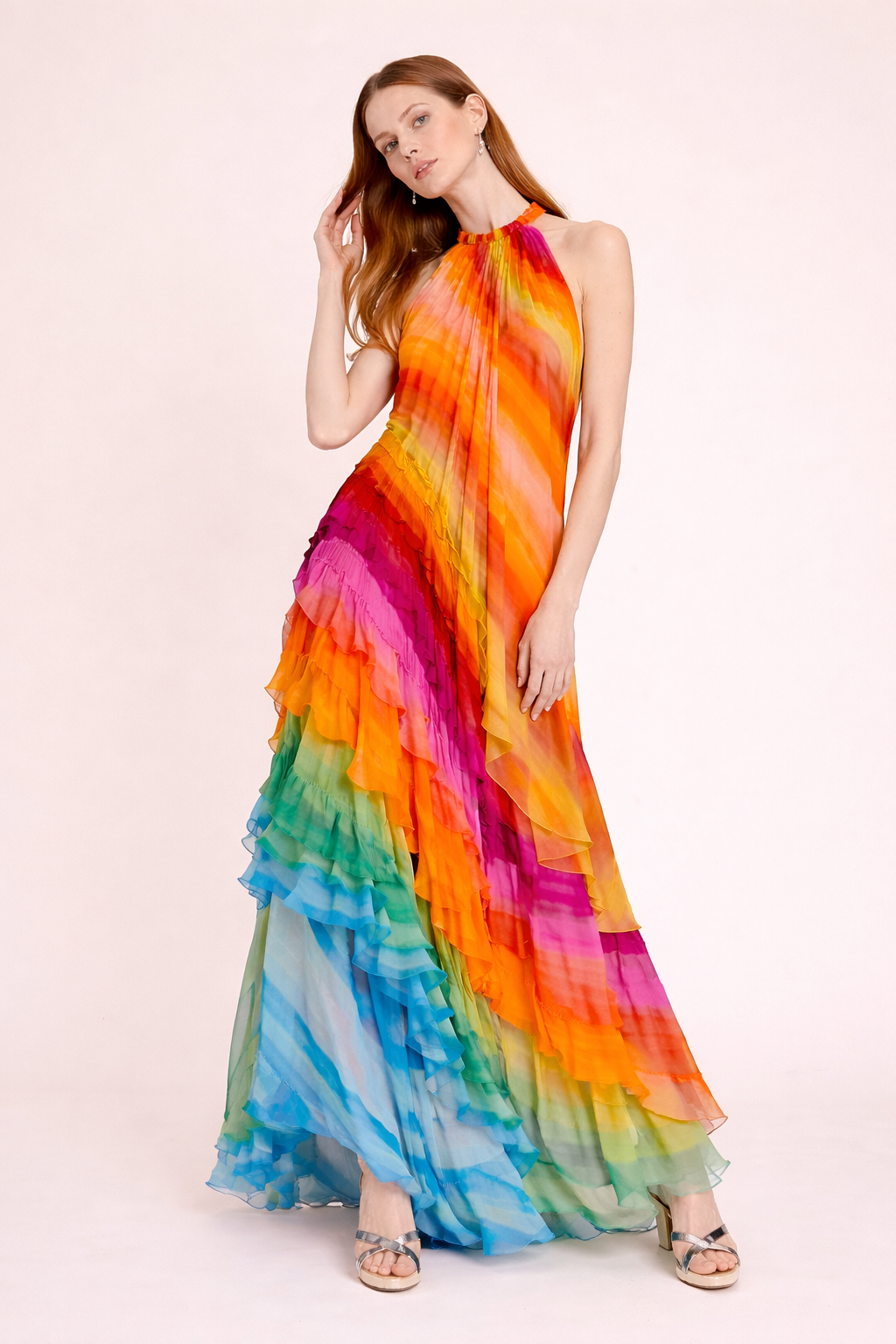 Maxi vestido multicolor para mujer con escote halter - Kiana
