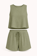 Conjunto mujer top sin mangas short cintura elástica cordón verano - Anika