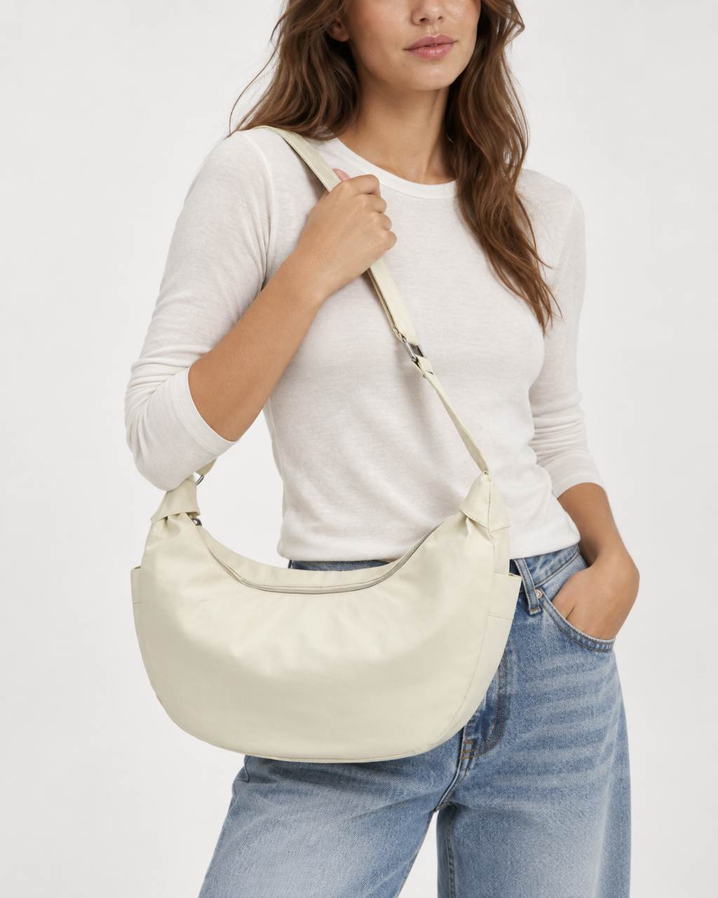Bolso hombro mujer media luna gran capacidad correa ajustable amplio diario - Manon