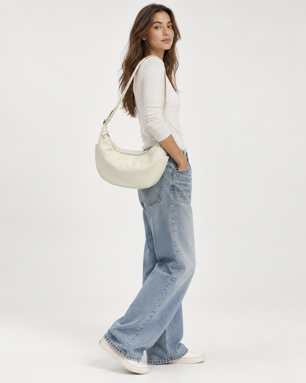 Bolso hombro mujer media luna gran capacidad correa ajustable amplio diario - Manon
