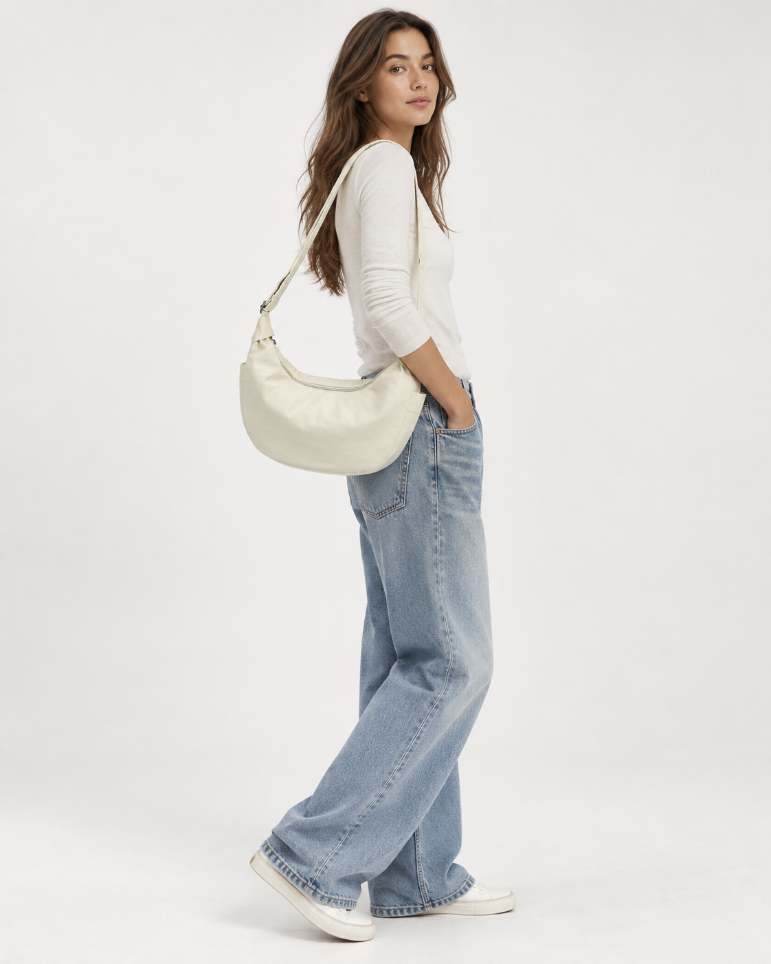 Bolso hombro mujer media luna gran capacidad correa ajustable amplio diario - Manon