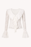 Blusa encaje floral mujer olanes frontales mangas abiertas transparente - Helena