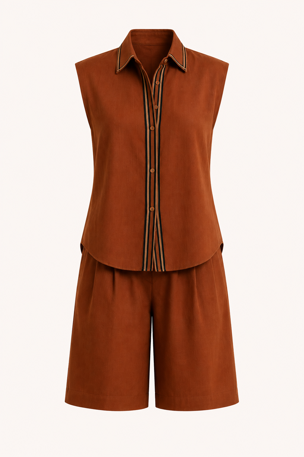 Conjunto mujer dos piezas blusa sin mangas cuello camisero short largo relajado - Serena