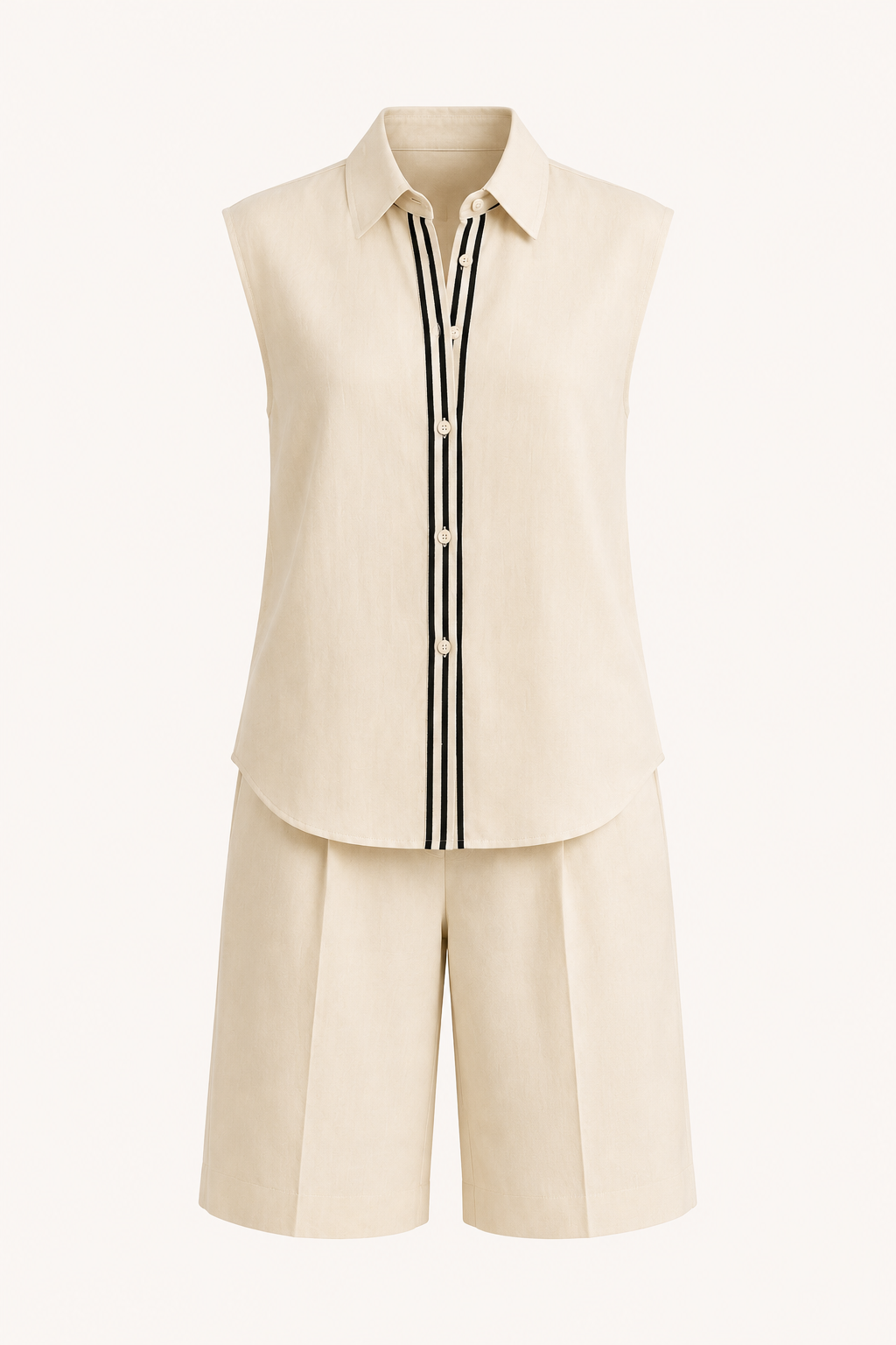 Conjunto mujer dos piezas blusa cuello camisero short largo relajado verano - Serena