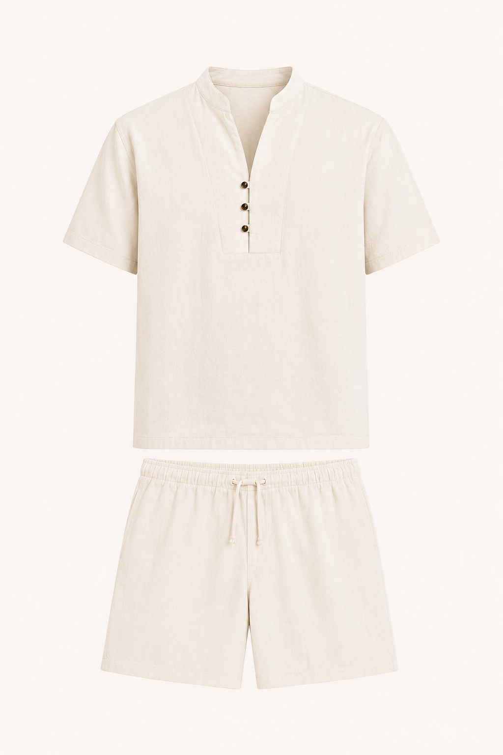Conjunto hombre lino algodón camisa cuello mao short cintura elástica - Armin