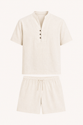 Conjunto hombre lino algodón camisa cuello mao short cintura elástica - Armin