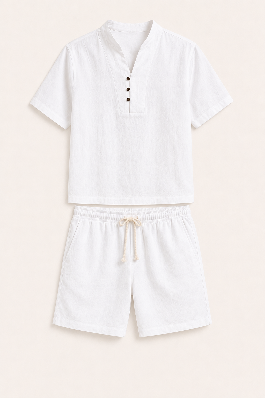 Conjunto hombre lino algodón camisa cuello mao short cintura elástica - Armin
